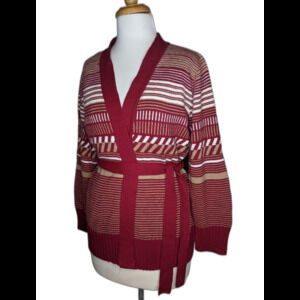 Belted Vintage 70s Cardigan Sweater Russ Togs S Red Acrylic